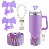 Tampa de Proteção contra Poeira de Canudo de Silicone Stanley Cup Corrente de Copo Decorativa de Pérolas Pingente de Liga Leve Bolsa Pequena Estilo Chanel