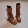 Botas de Caballero de Rodilla Gruesas para Niñas Otoño e Invierno 2025 Nueva Moda Elegante Hebilla de Cinturón Botas de Pantalón Plisadas Retro