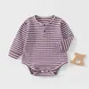 Body de Bebê Estilo Outono Macacão de Bebê Roupas para Recém-Nascidos Macacãozinho de Bebê Listrado Ombro Aberto Body Classe A