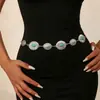 Venta al por mayor transfronteriza de cadenas de cintura de metal vintage, con diseños ovalados geométricos de turquesa, perfectas para combinar con faldas y como cadena para el vientre