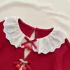 Conjunto de Roupa para Meninas com Patchwork de Renda e Gola Peter Pan com Laço e Babados, Conjunto de Roupa Infantil de Duas Peças, Roupas Infantis Huzhou Zhili Transfronteiriças