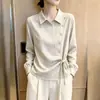 Camisa de manga larga a rayas estilo francés con cuello camisero para mujer, nueva moda de otoño, adelgazante, con botones y cordón, top versátil y elegante