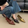 Otoño 2026 Nuevo Zapatos de Cuero con Hebilla y Punta Aguda de Corte Bajo para Mujer Tacones Altos Finos Zapatos Versátiles de Temperamento para el Trabajo