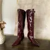 Botines de Tacón Alto Apuntados Desmontables Estilo Europeo y Americano para Mujer, Temporada de Primer Encuentro, Otoño e Invierno, Botas Ajustadas con Hebilla de Cinturón, Botas Largas de Charol de Doble Uso
