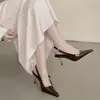 Sapatos de Verão para Mulheres, Sandálias de Salto Alto Fechadas nas Pontas e Abertas Atrás de Alta Qualidade, Saltos Agulha Femininos, Sapatos Femininos de Bico Fino com Decote Baixo, Elegantes Sapatos de Salto Alto Bico Fino