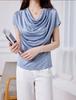 Camiseta de manga corta con cuello de triacetato francés, sin mangas, estilo informal, elegante, irregular, fresca, con ácido acético para mujer