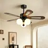 Lámpara Ventilador de Techo Vintage Estilo Francés para Restaurante, Lámpara Ventilador Retro Americana con Hojas de Ratán para Sala de Estar, Lámpara Ventilador Silenciosa de Frecuencia Variable