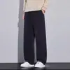 Calça de tricô casual listrada masculina de outono, design moderno de perna reta solta, emagrecimento, confortável, versátil e com toque de alta qualidade