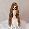 Peluca para Muñeca Seda Suave Figura BJD SD Vestir Estilismo Flequillo Largo de Colores Rizos de Lana Peluca Cubrecabezas