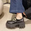 Zapatos Pequeños de Cuero Estilo Británico con Suela Gruesa y Tacón Grueso para Mujer 2026 Nuevos de Otoño Versátiles que Aumentan la Altura Zapatos Planos Mocasines Negros