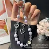 Colgante de Corazón de Diamante Cadena para Teléfono Móvil Joyería de Cristal Perla Pedrería Cadena de Teléfono Móvil de Gama Alta Cuerda Corta para Muñeca para Mujeres