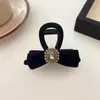 Pinza para el Pelo de Terciopelo Negro de Alta Gama con Pedrería Coreana para Otoño e Invierno, Accesorio Versátil Exquisito para el Pelo de Mujer