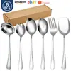 Juego de Cubiertos de Acero Inoxidable Transfronterizo: Cuchara para servir, Cuchara de buffet, Tenedor, Cuchara para ensalada, Tenedor, Espátula de cabeza cuadrada, Juego de cucharón para sopa