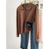 Suéter de punto azul marino con cuello polo y manga larga para mujer, nuevo modelo primavera y otoño 2025, top versátil que estiliza