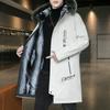 Invierno 2023 cortavientos con capucha grueso forrado de polar de longitud media para hombre, juvenil, moderno, estampado, largo, forrado de polar, acolchado de algodón