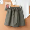 Calças Culotte Largas Estilo Workwear Azul Marinho para Mulheres Verão Finas Dopamina Design Petite Shorts de Cintura Alta