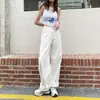 Calça Jeans Branca Feminina 2026 Outono Inverno Casual Solta Wide Leg Estilo Coreano Cintura Alta Emagrecedora Comprimento Total Calça de Comprimento Estendido