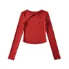 Camiseta Feminina Sexy com Recortes Estilo Desejo Puro, Manga Longa, Nova Peça Básica de Primavera Slim Fit, Top Curto Versátil e Moderno