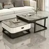 Mesa de centro de losa de roca de lujo ligero y mueble de TV combinados, mesa de recepción minimalista para sala de estar, adecuada para apartamentos pequeños, mesa auxiliar cuadrada moderna para sofás