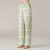 Calça de Casa Casual Confortável Feminina 100% Algodão Primavera e Verão Casa Solta Listrada Colorida Feminina Calça Única Calça de Pijama de Algodão