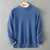 Suéter de Punto Grueso para Hombre 100% Lana Pura, Cuello Redondo, Capa Base Otoño/Invierno, Capa Base Casual de Negocios
