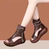 Sandalias de Cuero Suave con Suela Blanda y Suela Gruesa para Mujer, Cuñas Retro, Nuevos Zapatos Romanos de Plataforma de Caña Alta con Boca de Pez de Verano 2026