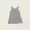 Verão 2026 Novo Vestido para Meninas Estilo Marinho Listras Pretas e Brancas Sem Mangas Vestido Regata Fabricante de Vestidos para Bebês Atacado