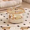 Estilo Cream Estilo Wabi-Sabi Sala de Estar Casa Mesa Combinação Integrada Apartamento Pequeno Mesa Redonda de Vidro Temperado Mesa de Centro Simples Moderna