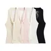 26050-26 Chaleco Base de Punto Trenzado con Cinta de Encaje y Cuello en V Delgado de Verano Estilo Coreano