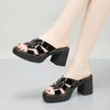 Sandálias de salto grosso estilo novo verão 2024 femininas de salto alto moda externa plataforma peep toe chinelos sapatos de sola macia