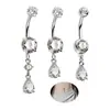 Venta Directa de Fábrica Anillo para Ombligo con Incrustación de Circonita Gota de Agua, Anillo Largo para Ombligo con Moño, Joyería para Piercings Corporales en Stock