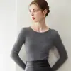 Suéter de cachemira para mujer, 100% cachemira pura, top cálido, cuello redondo, tejido de canalé, corte ajustado, capa interior sin costuras