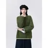 Suéter Espesso Cor de Damasco com Gola Redonda para Mulheres, Novo Estilo Outono e Inverno 2026, Estilo Solto e Relaxado, Pulôver Tricot Color-Blocking