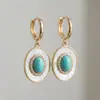 Brincos de Turquesa para Mulheres, Presilhas de Orelha Retro Ovais com Incrustação de Turquesa e Madrepérola, Brincos de Design de Nicho de Luxo Leve Atacado