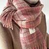 Cachecol Xadrez Novo Outono e Inverno Feminino Estilo Coreano Atmosfera Suave e Quente Rosa Claro Clareador Macio Cachecol de Franjas