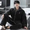 Pijama de Inverno Masculino Espessado com Forro de Fleece Acolchoado de Três Camadas Quente Veludo Coral Masculino Tamanho Plus Roupão de Casa Conjunto