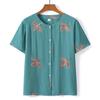 Traje de verão para avós de mulheres de meia-idade e idosas, roupas de algodão e seda para mães idosas, blusa de manga curta para idosos, conjunto de duas peças
