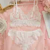 Lencería Sexy Europea y Americana en Stock Venta al por Mayor Encaje Hueco Transparente Abertura en la Entrepierna Busto Grande Conjunto de Tres Puntos de Dos Piezas