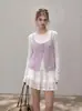 Blusa de crochê vazada estilo coreano, nova coleção de outono, doce e estilosa, perfeita para usar em camadas com blusas de tricô de manga longa