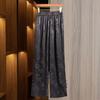 Pantalones anchos de estilo nacional vintage para mujer, de jacquard chino, de verano 2024, de satén fino, de cintura alta, adelgazantes.