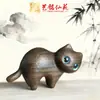 Tallado de Madera Arcoíris Lindo Gato Pieza de Mango Gatito Cabeza Inclinada Arcoíris Mini Adornos de Escritorio Manualidades Creatividad para el Hogar