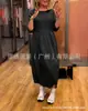 Vestido de Outono e Inverno Novo Europeu e Americano Transfronteiriço Amazon Comércio Exterior Europeu e Americano Cor Sólida Gola Redonda Manga Longa Tamanho Grande para Mulheres