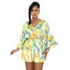 10517 Moda Cruzada Europeia e Americana da Amazon Roupas Femininas Decote V Costas Nuas Estampado Macacão Curto Liquidação Especial