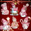 24 Piezas Adornos de Muñeco de Nieve Rosa Navideño de Madera Decoraciones Colgantes para Árbol de Navidad Mini Decoración del Hogar Festivo