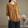 2024 Otoño/Invierno Nueva Camiseta de Manga Larga con Cuello Redondo y Cuello Alto Talla Grande Top Básico con Estampado Artístico de Rizo