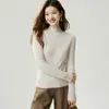 Suéter de punto de espiga de primera línea con cuello medio 100% cachemir puro para mujer, otoño e invierno, manga larga, prenda interior, corte ajustado, bodycon, capa base