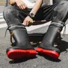 Botas de Lluvia para Hombre hasta la Pantorrilla, Antideslizantes, Impermeables, Botas de Lluvia hasta la Pantorrilla, Zapatos de Goma de Algodón para Lavado de Autos de Otoño e Invierno, Zapatos de Agua para Pesca