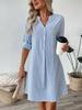 2024 nuevo temperamento casual simple europeo y americano reductor de edad comodín cuello en V rayas manga larga camisa vestido ropa de mujer