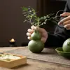 Pequeño Jarrón de Cerámica de Calabaza Mandarina Verde Decoración de Mesa de Té Sala de Té Adorno Atractor de Riqueza Recipiente para Flores Recipiente para Arreglos Florales Jarrón de Sala de Té