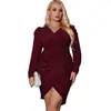 Vestido de Primavera Transfronterizo Amazon Europeo y Americano Tallas Grandes Manga Larga Cuello en V Plata Caliente Sexy Vestido para Mujer Tallas Grandes